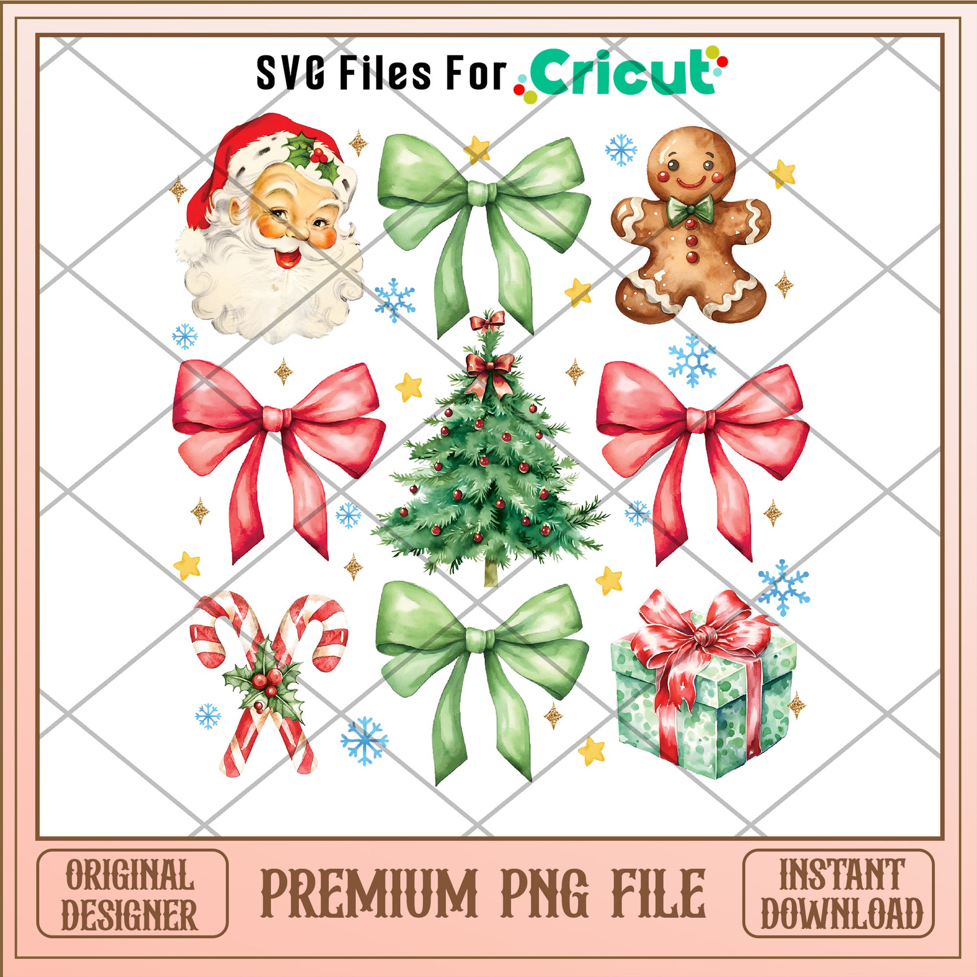 Christmas tree and vintage bow png, santa claus png, christmas png