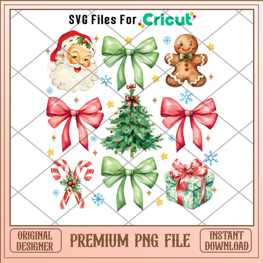 Christmas tree and vintage bow png, santa claus png, christmas png