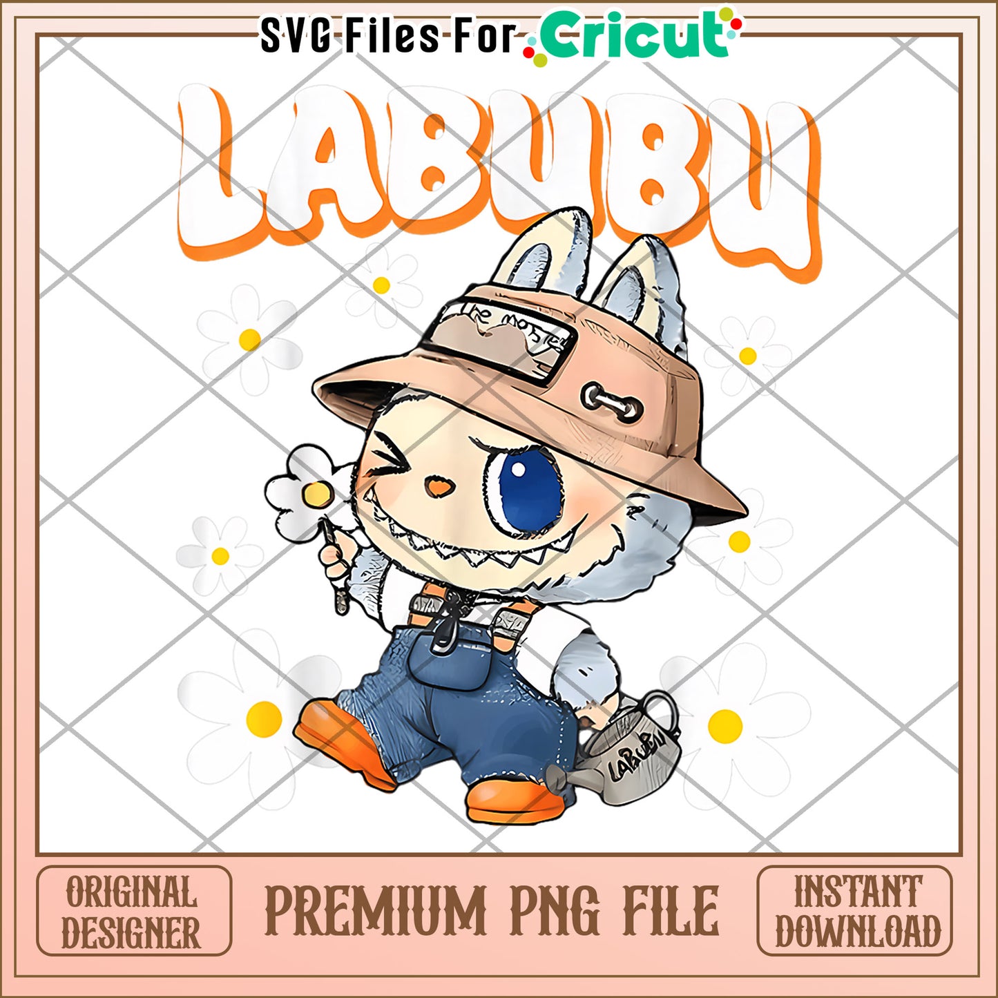 Chrysanthemum labubu cute design png, labubu the monster png, popomart labubu png