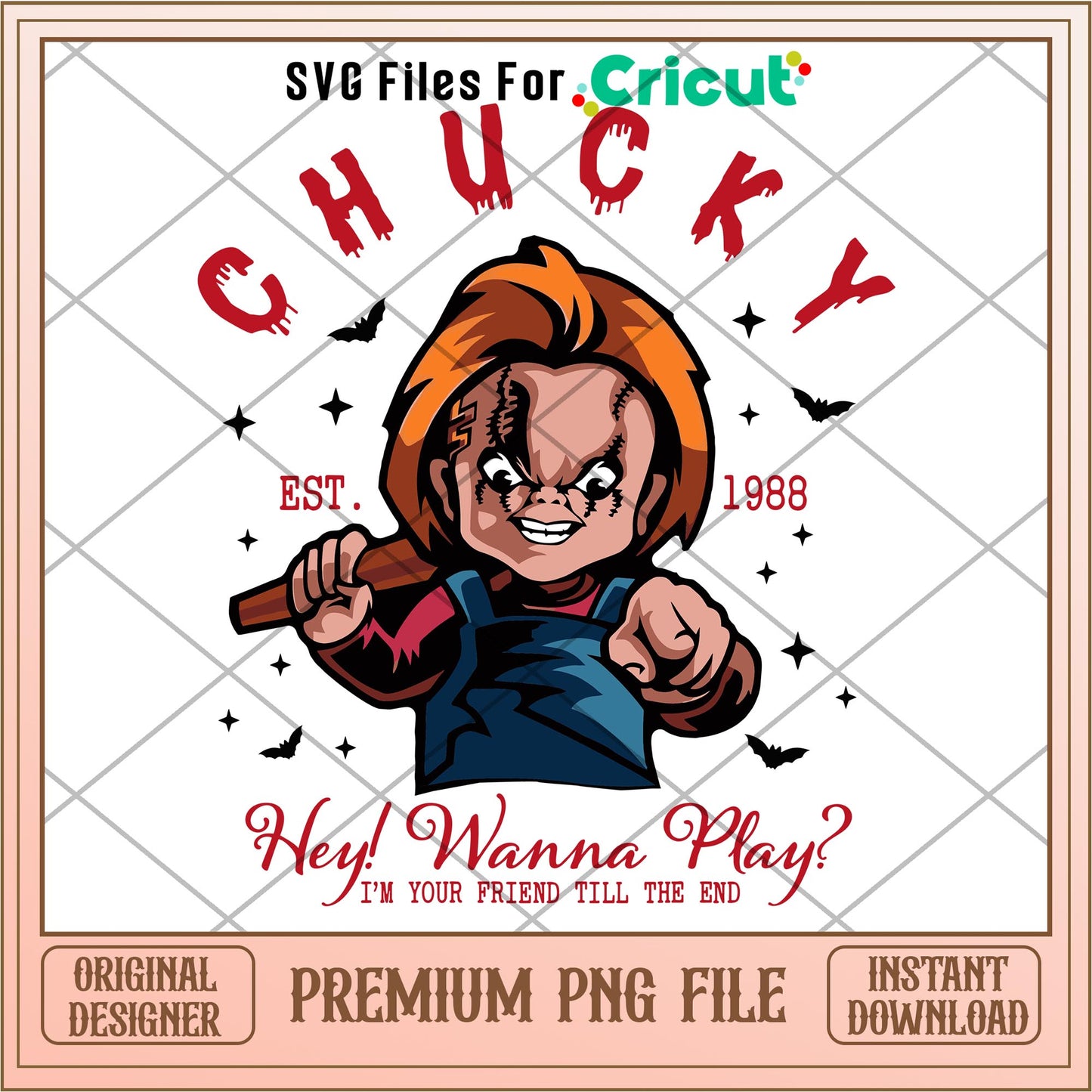 Chucky Est 1988 png, Horror characters png, digital download