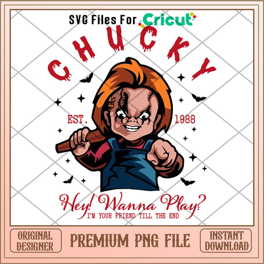 Chucky Est 1988 png, Horror characters png, digital download