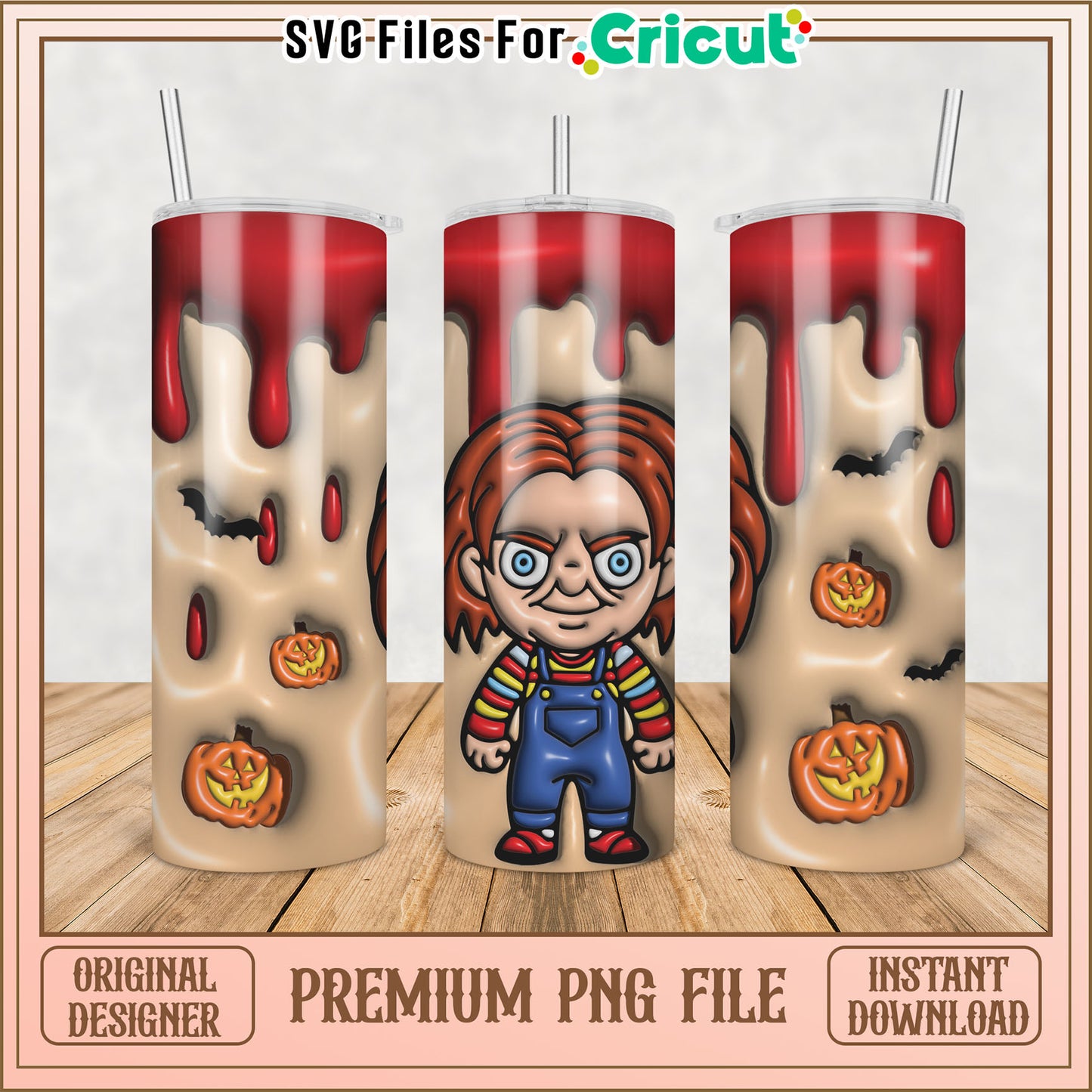 Chucky Halloween PNG Sublimation Tumbler Design