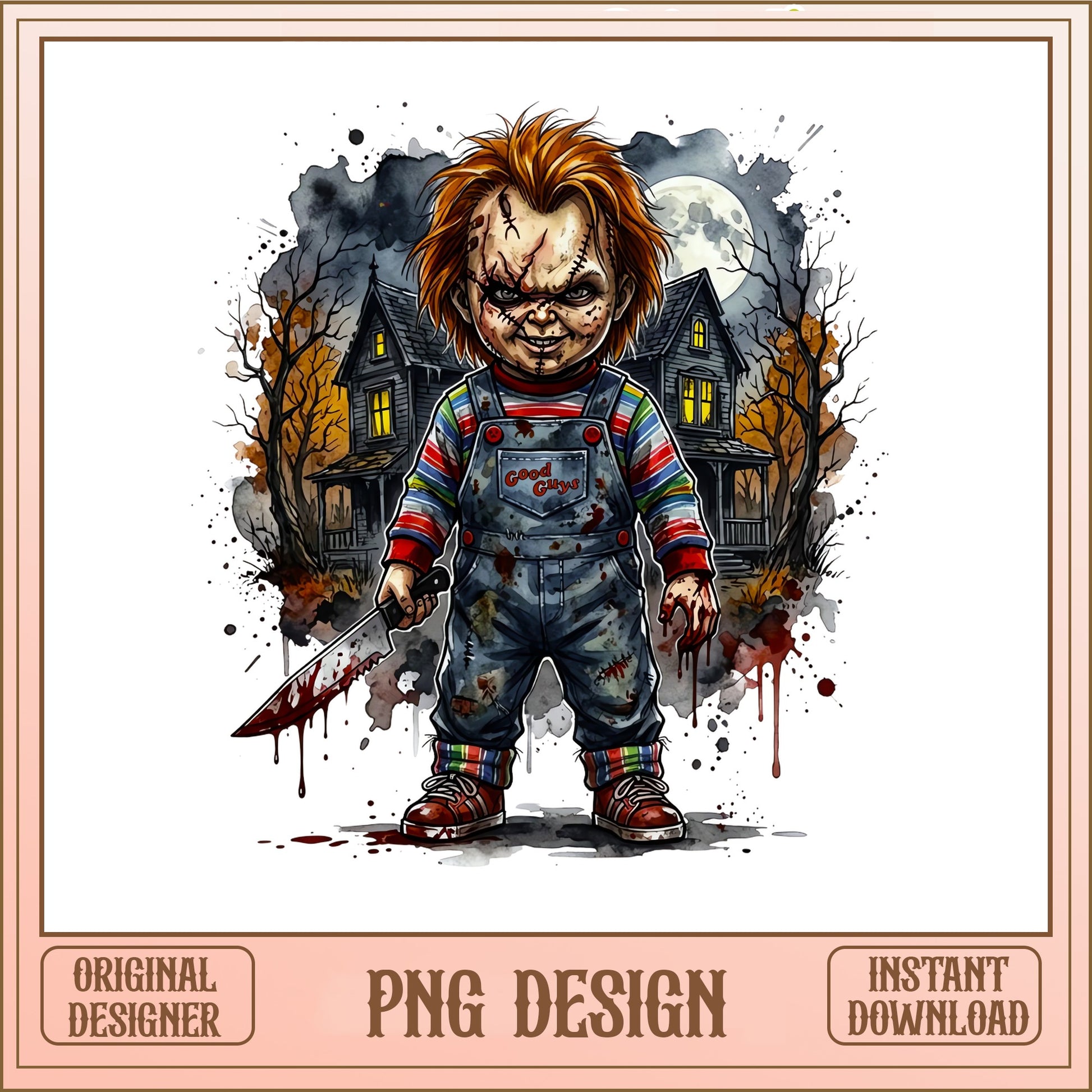 Chucky Doll Watercolor PNG, Horror Halloween PNG, Killer Doll PNG