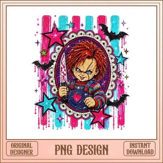 Chucky Faux Rhinestone PNG, Halloween Horror PNG, Killer Doll PNG
