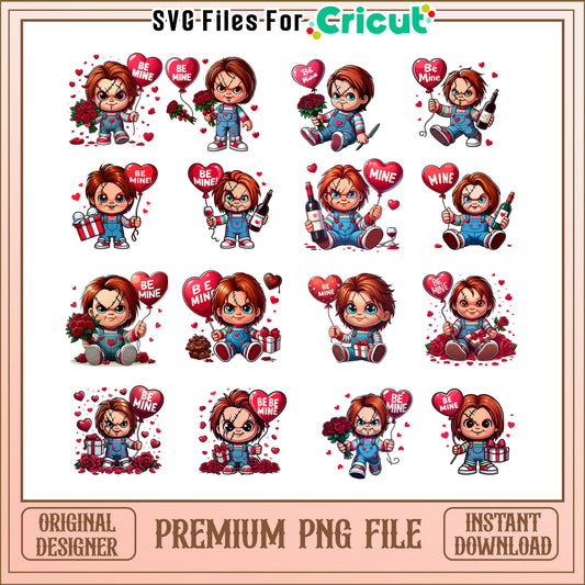 Chucky be mine balloon valentine bundle png, chucky valentine png