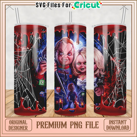 Chucky and girlfriend tumbler png, halloween cartoon png, halloween tumbler png