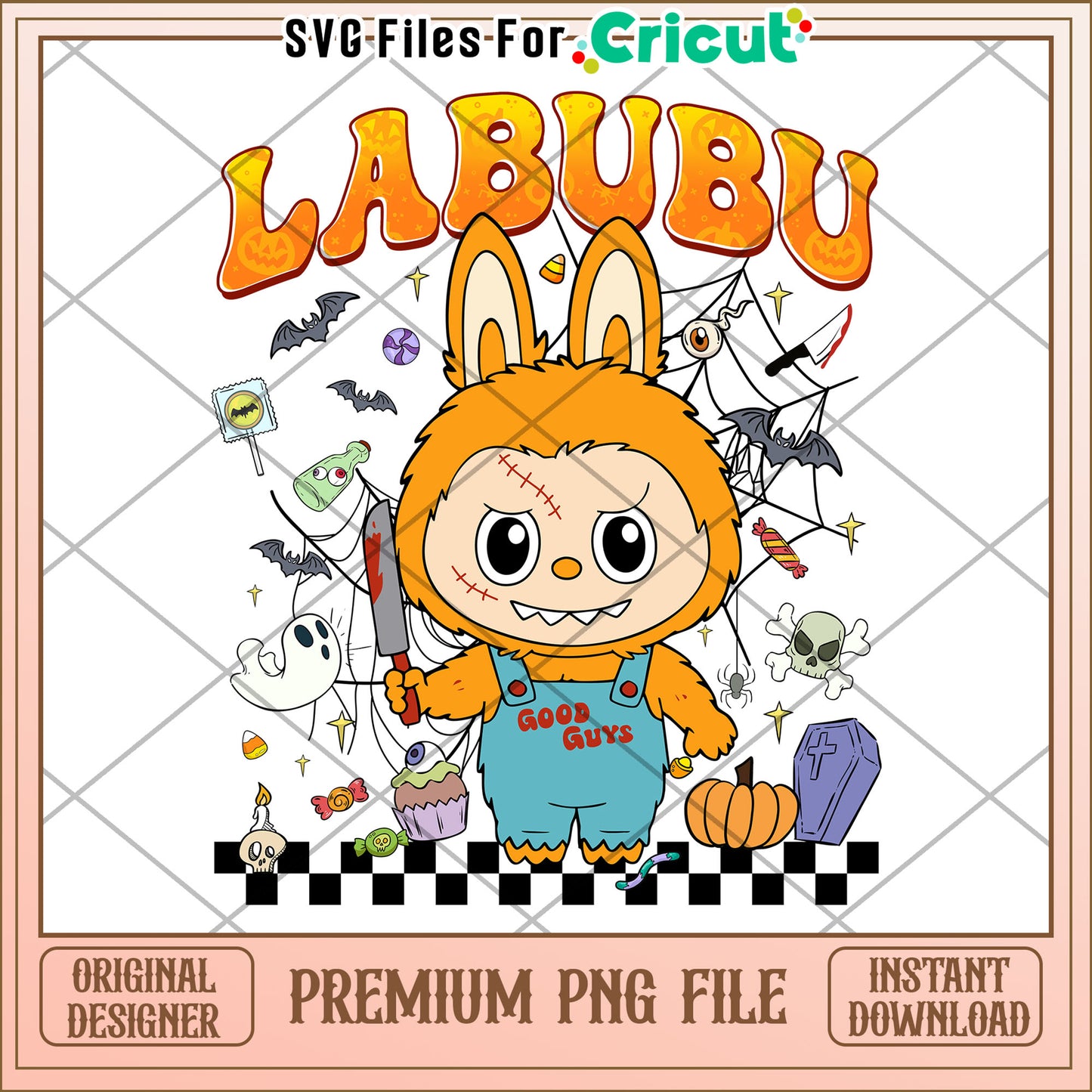 Chucky labubu png, scary characters png, halloween pumkin png