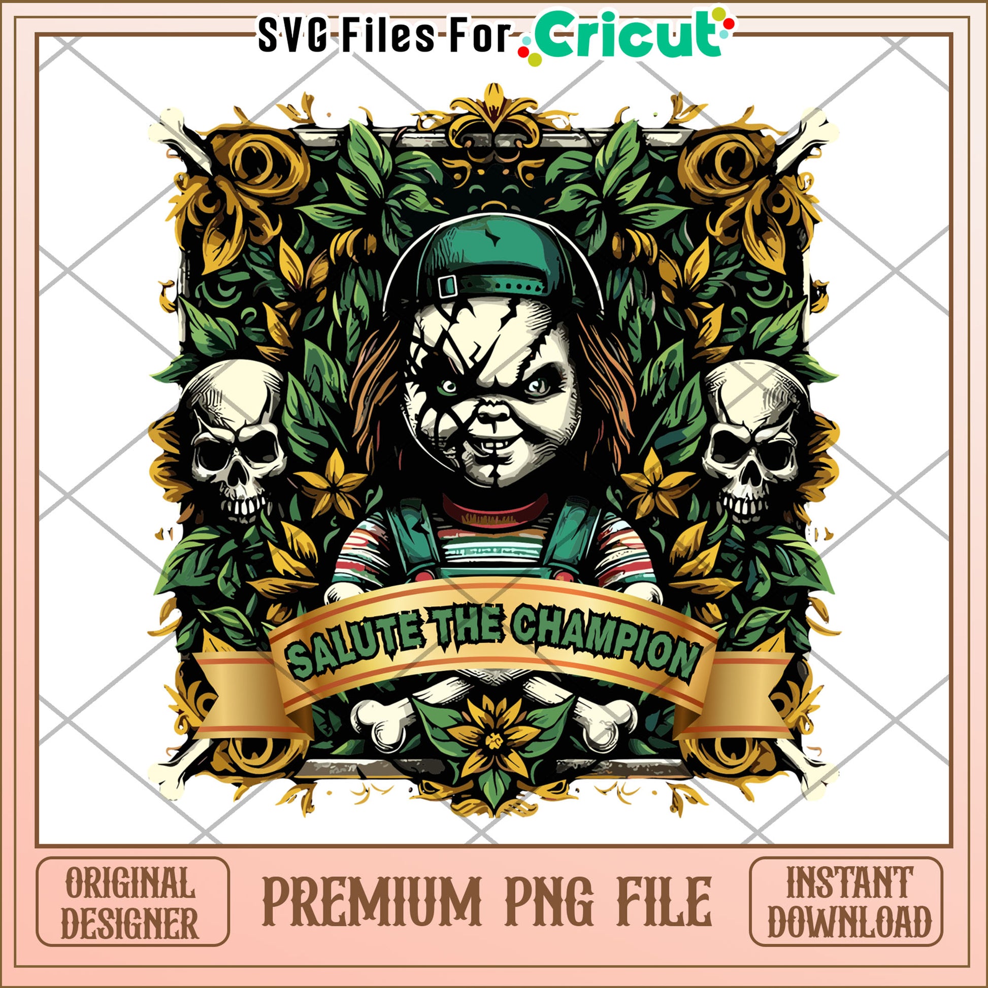 Chucky salute the champion png, trick or treat png, halloween wallpaper​ png