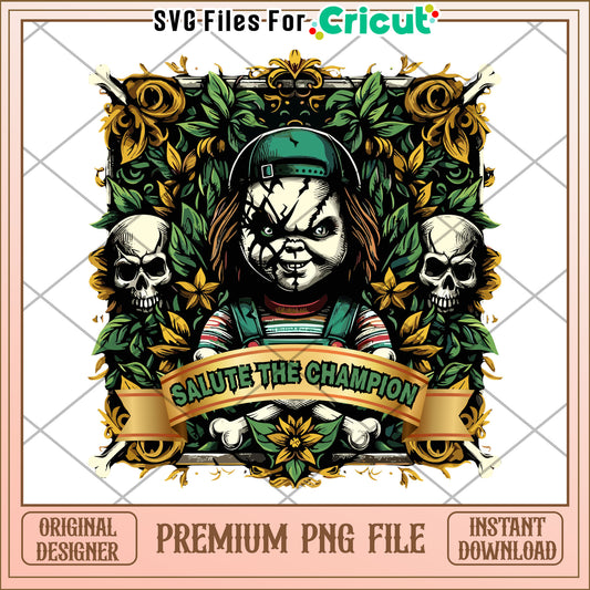 Chucky salute the champion png, trick or treat png, halloween wallpaper​ png