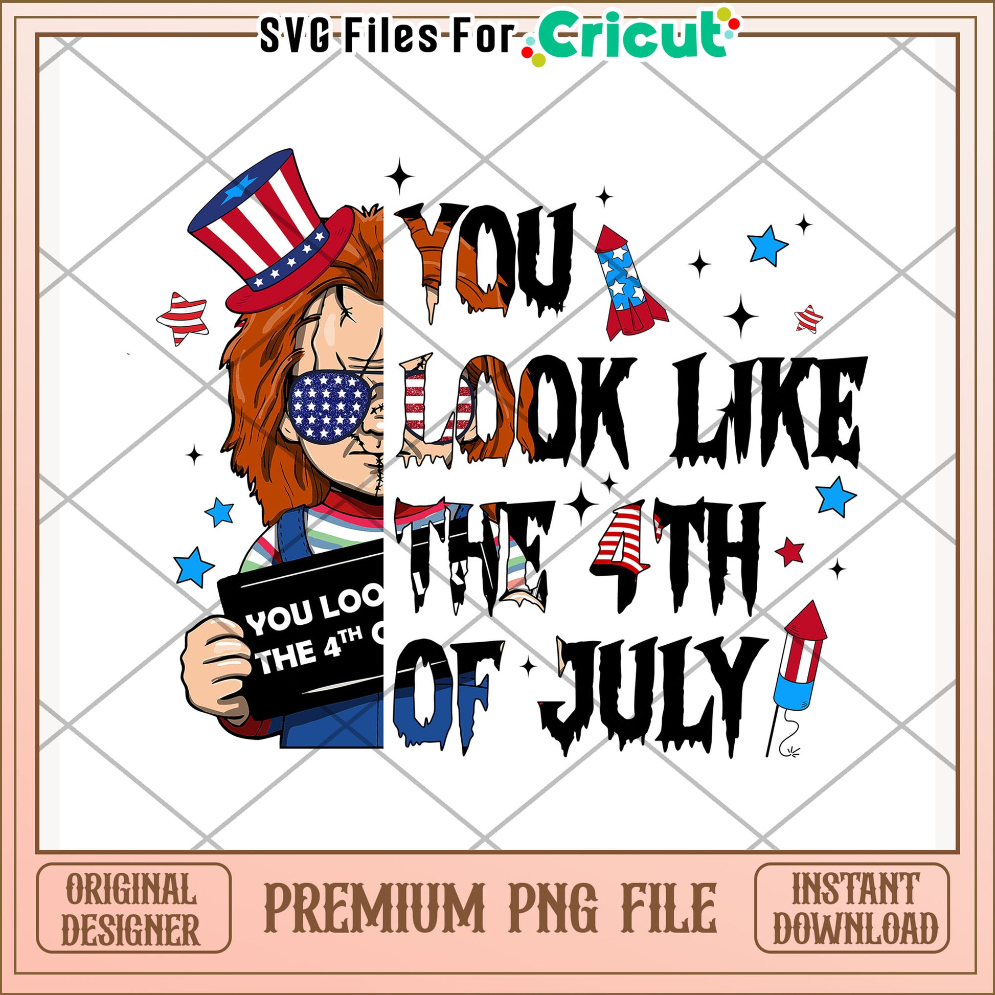 Chucky you look like the 4th of july png,  happy 4th of july png, red white and blue png