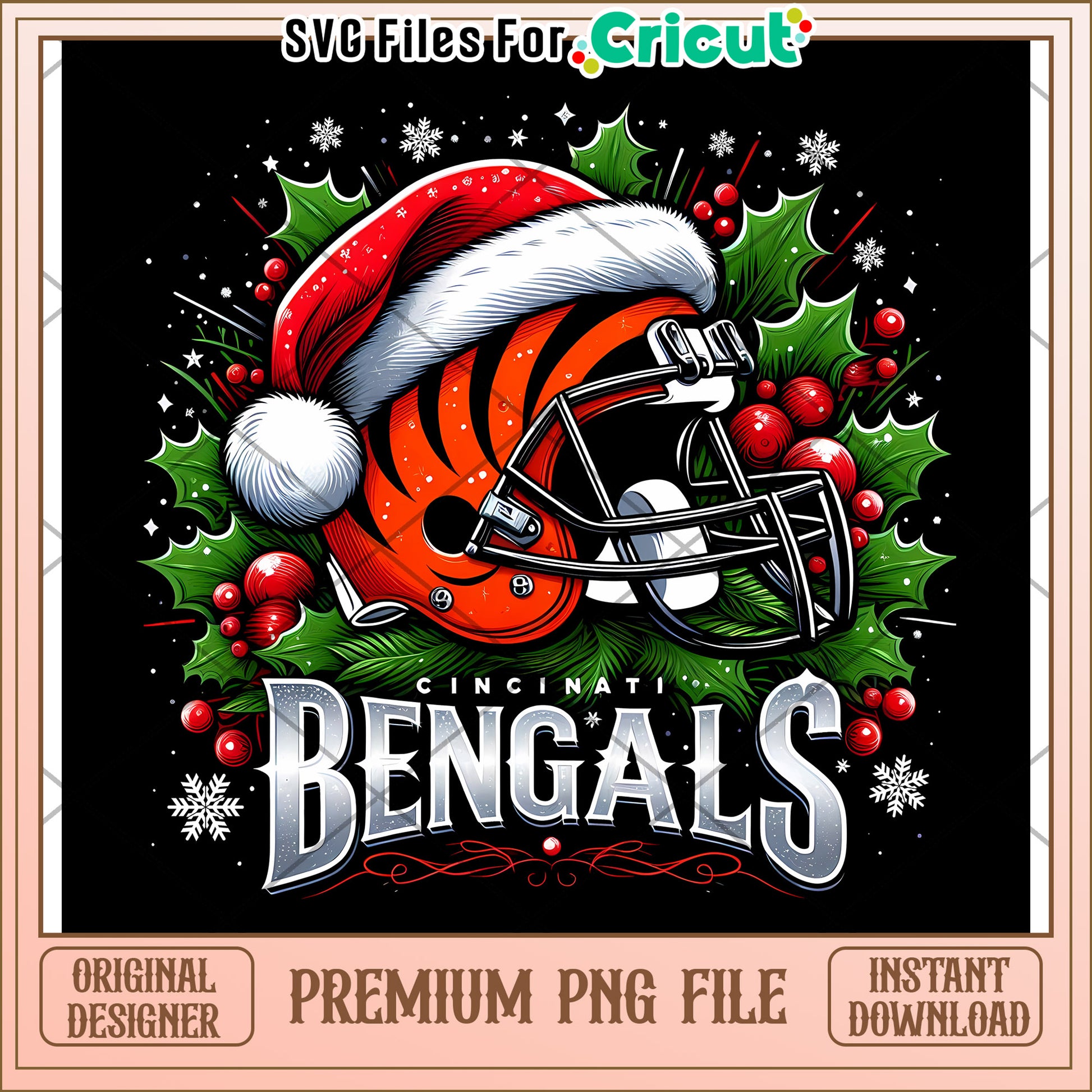 Cincinnati Bengals Christmas PNG file for Cricut, festive design download