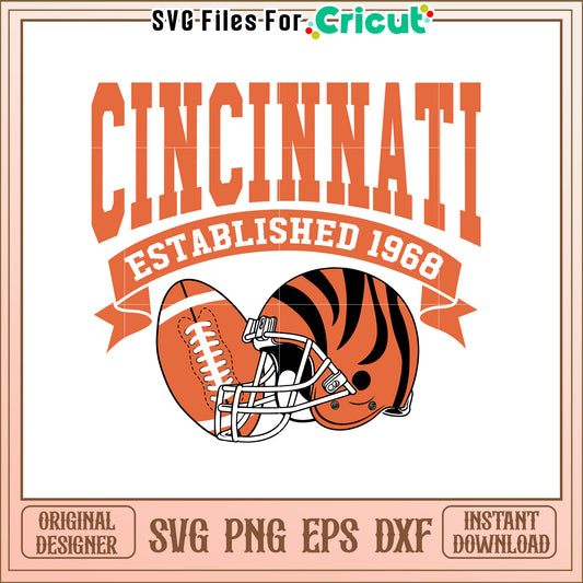 Cincinnati Bengals Football SVG Design Established 1968