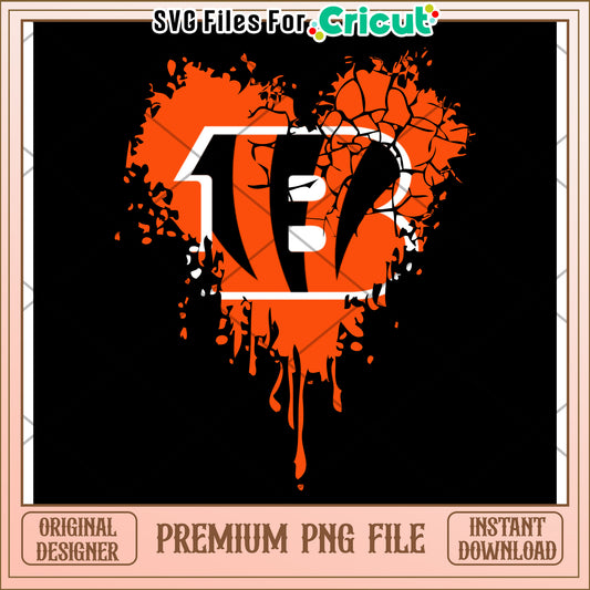 Cincinnati Bengals Heart PNG Design, perfect for crafting projects