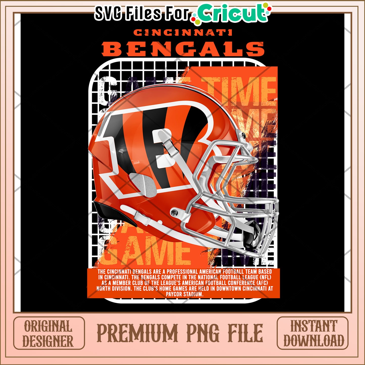 Cincinnati Bengals Helmet PNG Design for Cricut, Instant Download Available