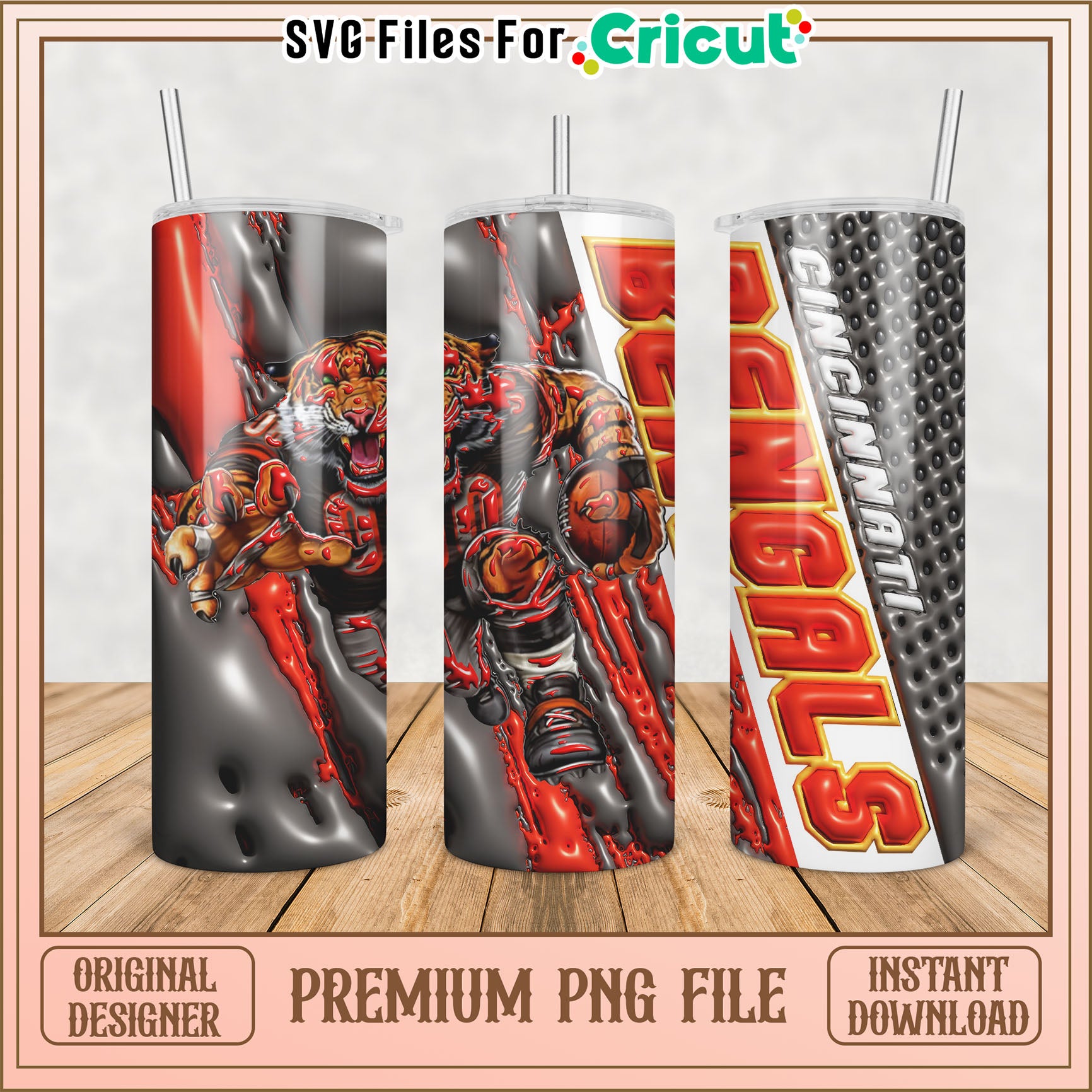 Cincinnati Bengals Tumbler Design PNG for Cricut Instant Download