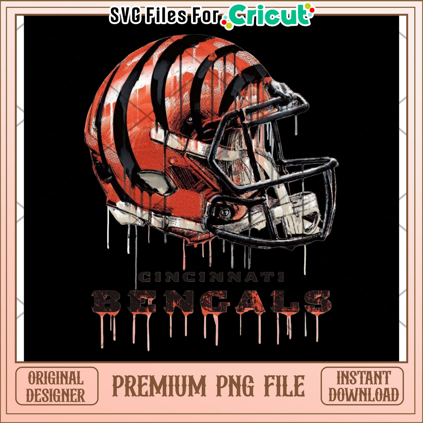 Cincinnati Bengals football helmet design, premium PNG file download