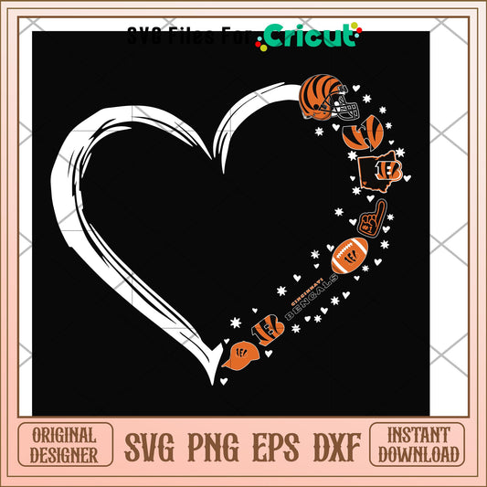 Cincinnati Bengals heart shape svg, Cincinnati Bengals svg, new nfl svg