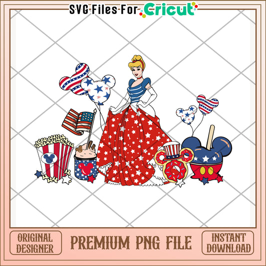 Cinderella 4th of july design png, disney princess png, festive illustration png
