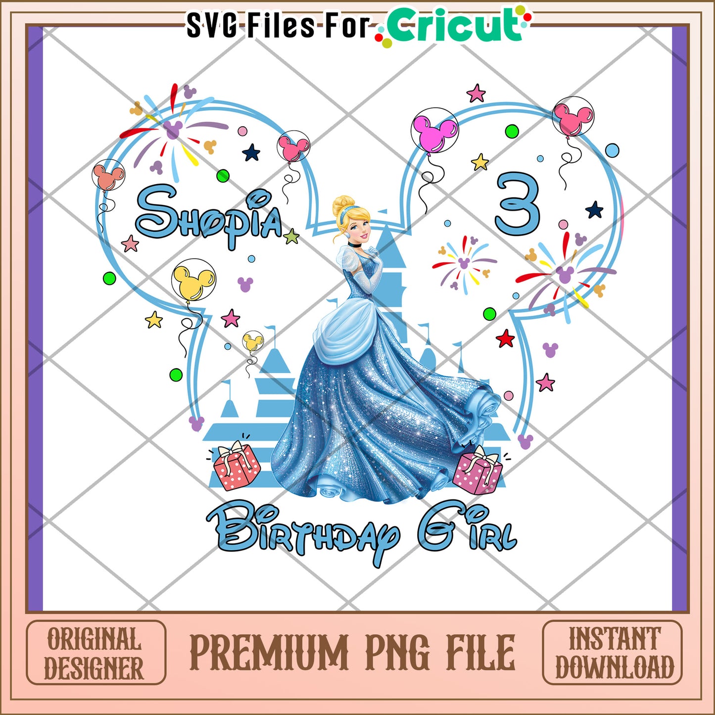 Cinderella Birthday PNG 3rd Birthday Girl Design
