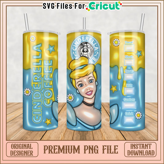 Cinderella Coffee Tumbler PNG Design for Cricut Crafting Files