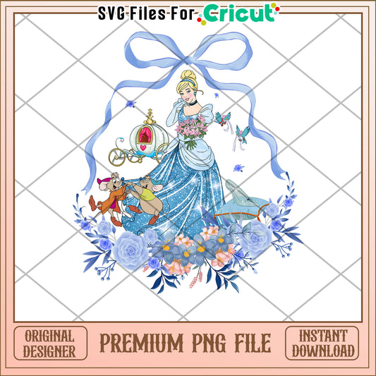 Cinderella PNG Floral Blue Dress Design