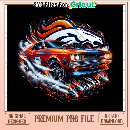 Classic Car Design with Denver Broncos Theme, High-Quality PNG File