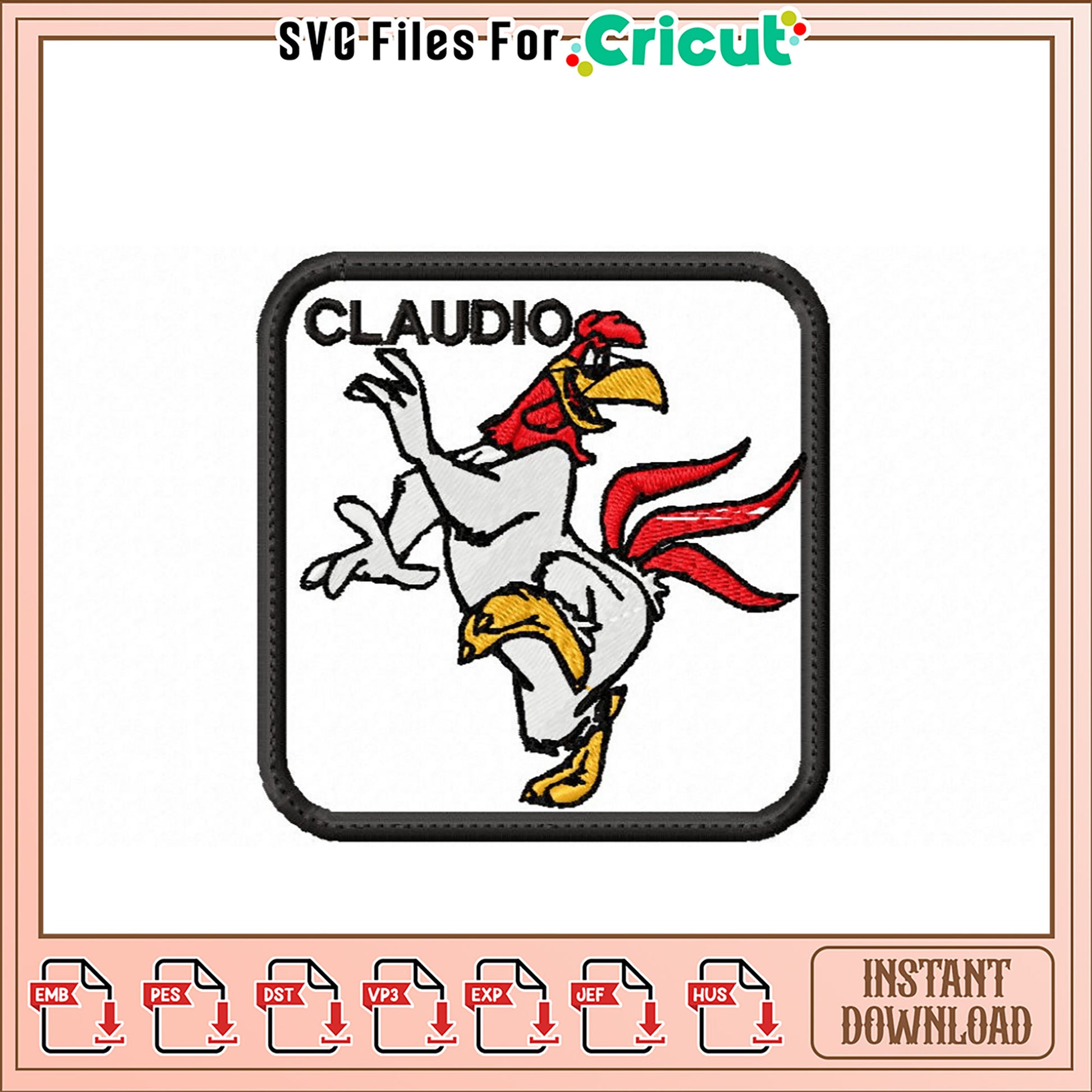 Claudio Rooster Embroidery Design Instant Download