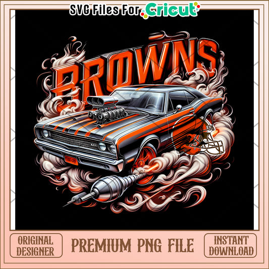 Cleveland Browns Vintage Car Design, Premium PNG Instant Download