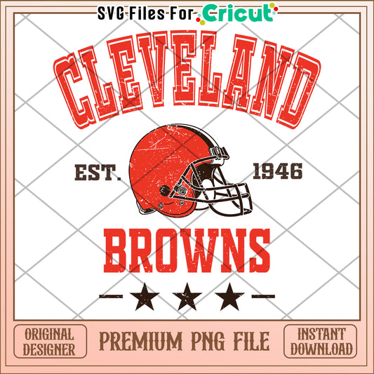 Cleveland Browns vintage football design for crafts, instant download PNG