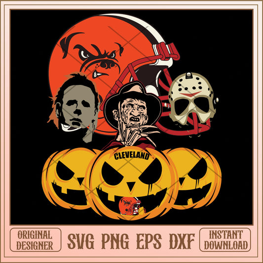 Cleveland Browns Horror Movie Pumpkin bundle svg, ncaa characters svg, digital download