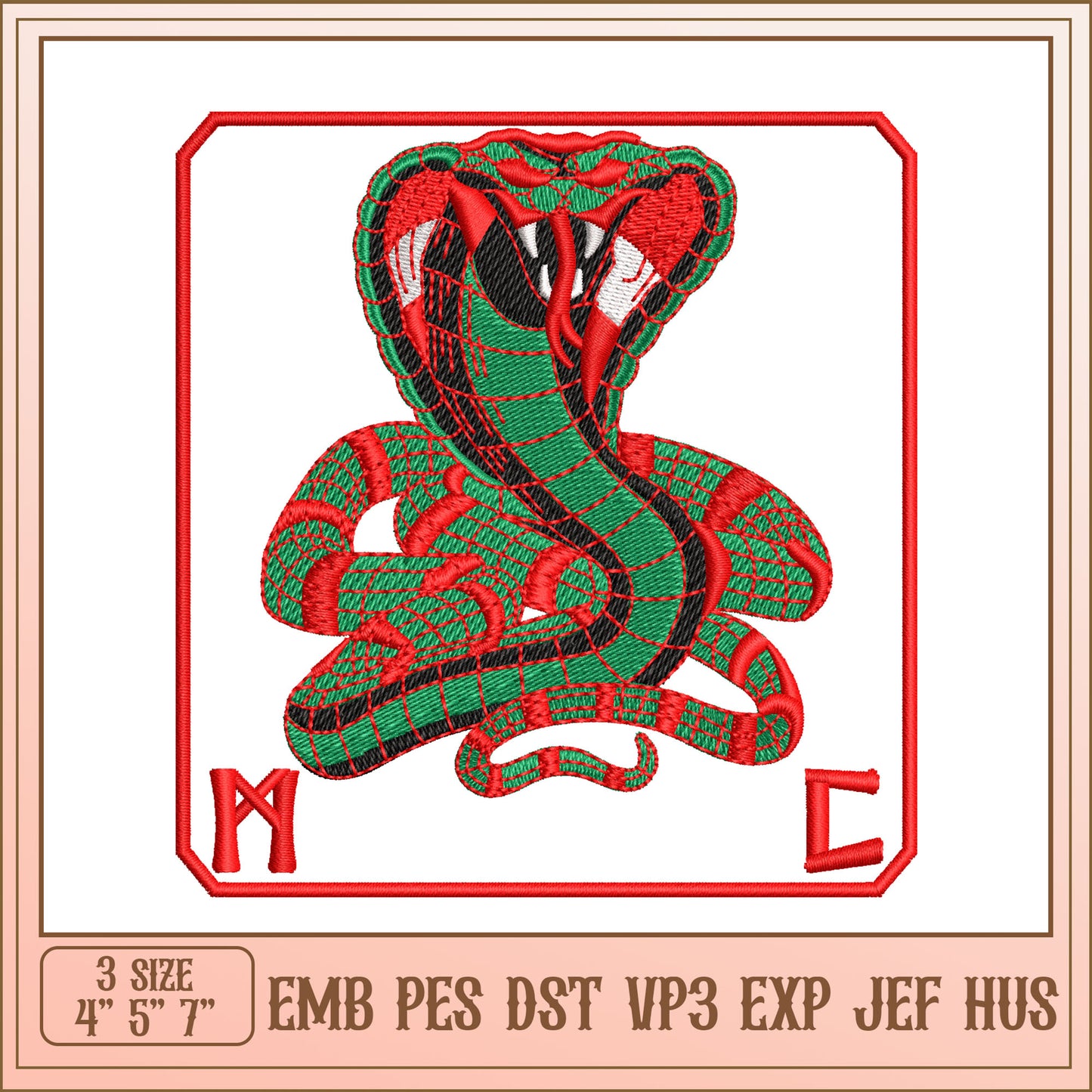 Cobra Embroidery Design 3 Sizes