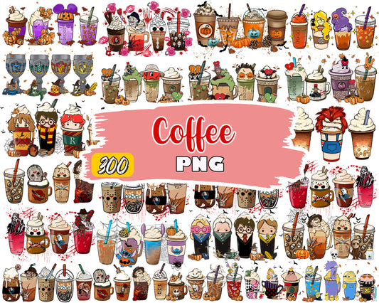 Movie coffee cup halloween bundle png, halloween coffee cup​ png