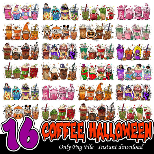 Coffee cups Halloween vibes bundle, Halloween coffee art bundle