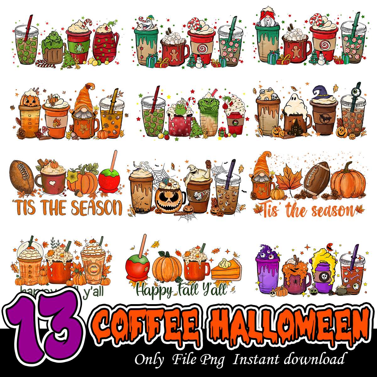 Coffee cups  Halloween bundle, Halloween coffee art bundle