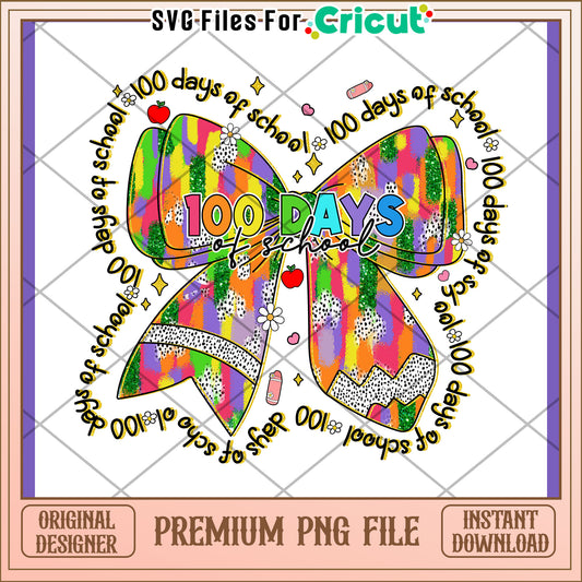 Colorful 100 Days of School Bow PNG Design Download