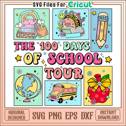 Colorful 100 Days of School Tour SVG Design for Creative Projects