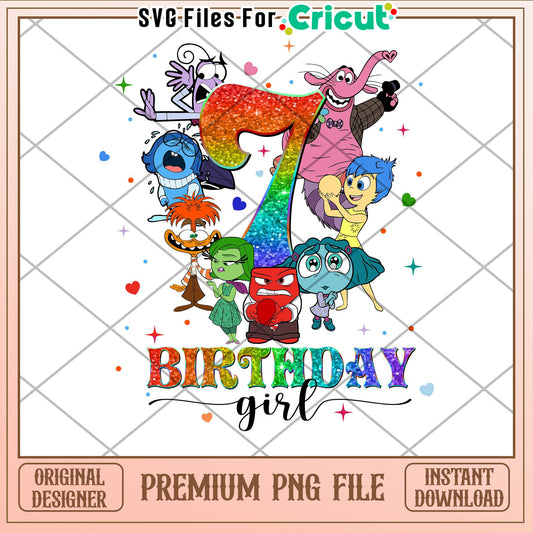 Colorful 7th Birthday Girl PNG File for Cricut Handmade Cards