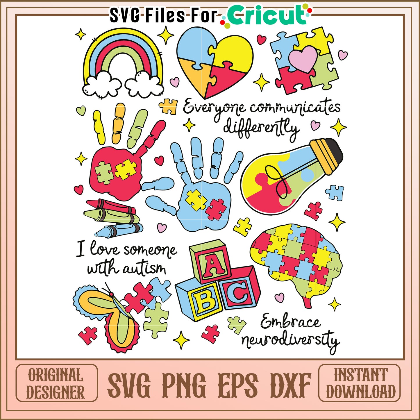 Colorful Autism Awareness Design, promotes understanding and love