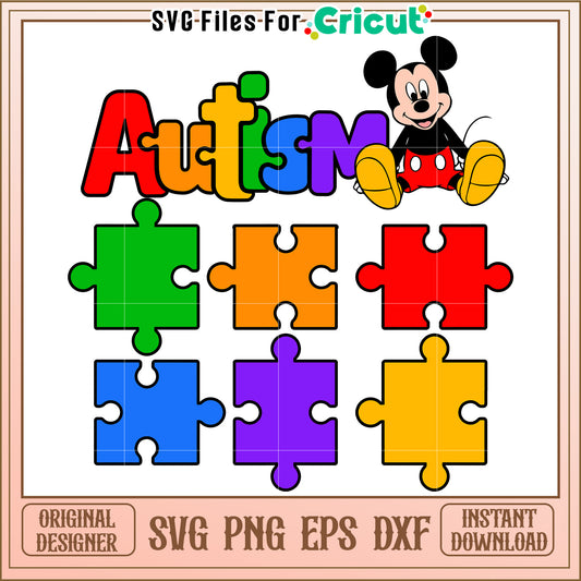 Colorful Autism Awareness SVG Design with Puzzle Pieces and Fun Theme