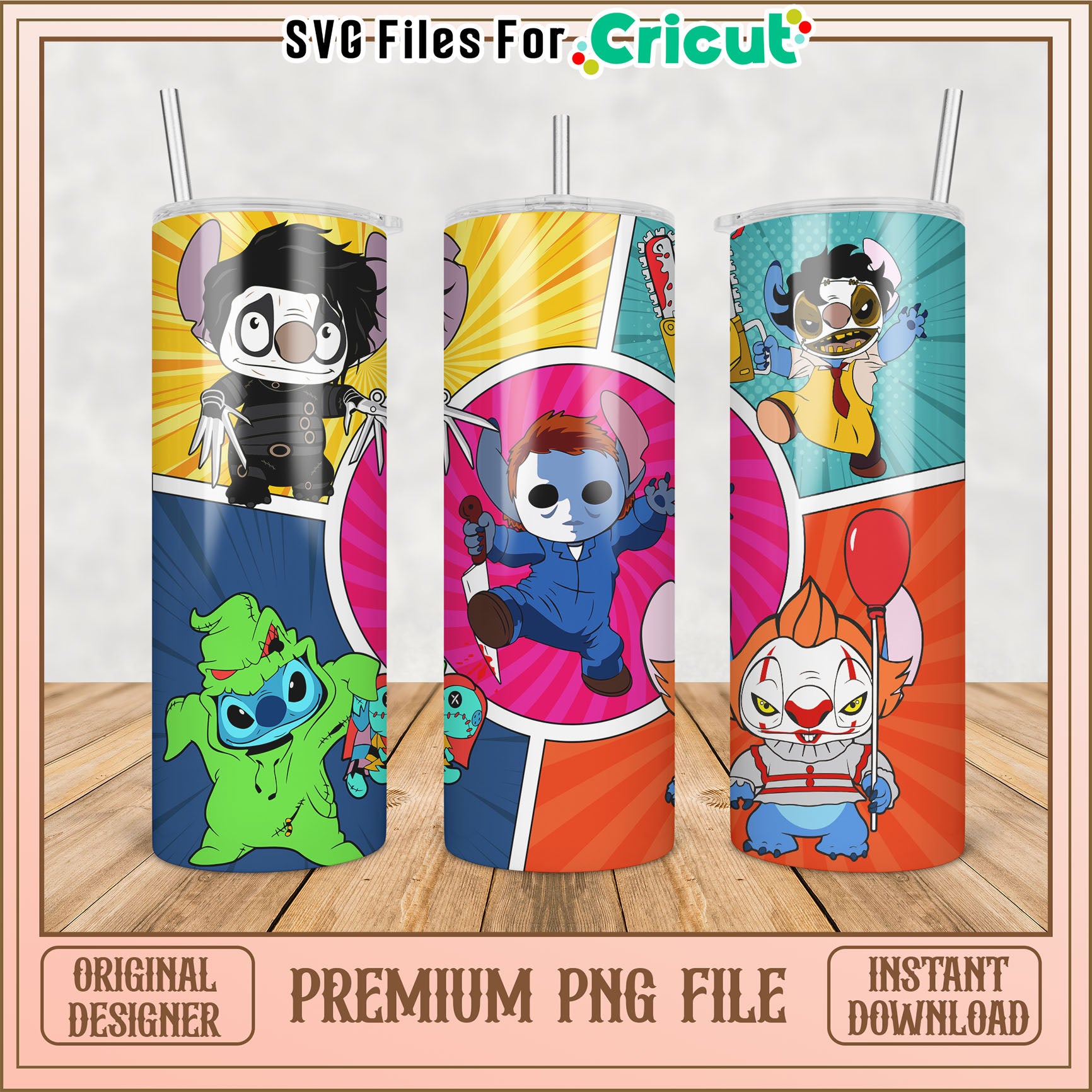 Colorful Cartoon Character Tumbler PNG Design for Cricut Users