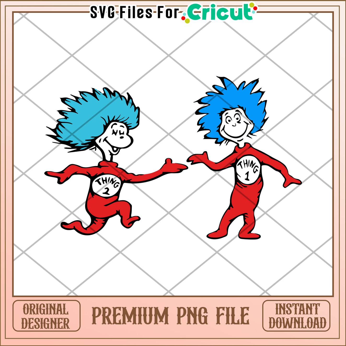 Colorful Cartoon Characters Thing 1 and Thing 2 PNG File