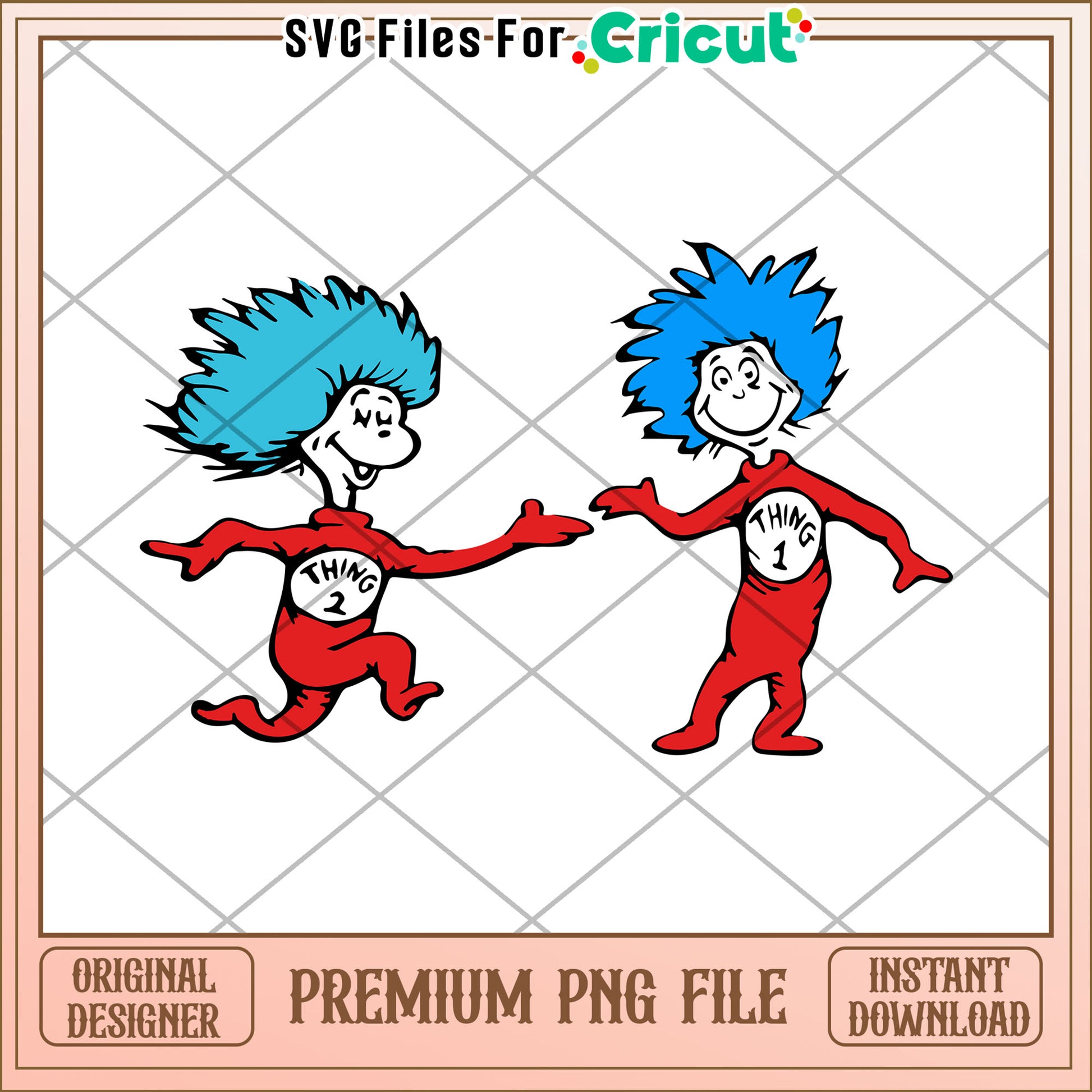 Colorful Cartoon Characters Thing 1 and Thing 2 PNG File