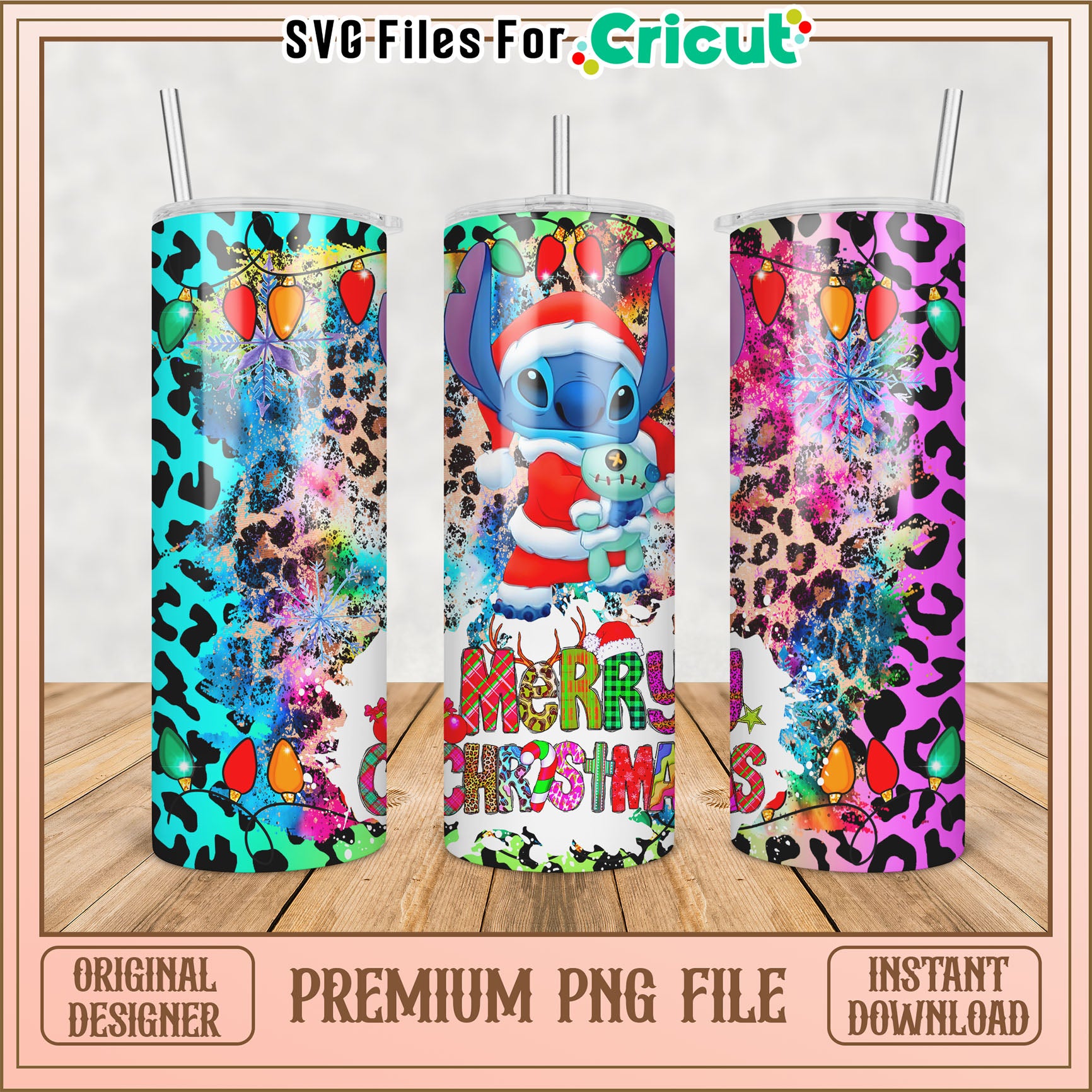 Colorful Christmas Tumbler PNG Design for Cricut Projects Download