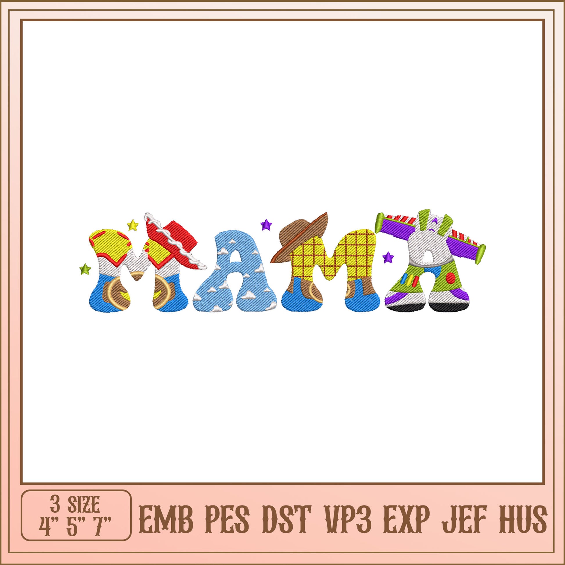 Colorful Embroidery Design for Mama in Various Styles and Sizes