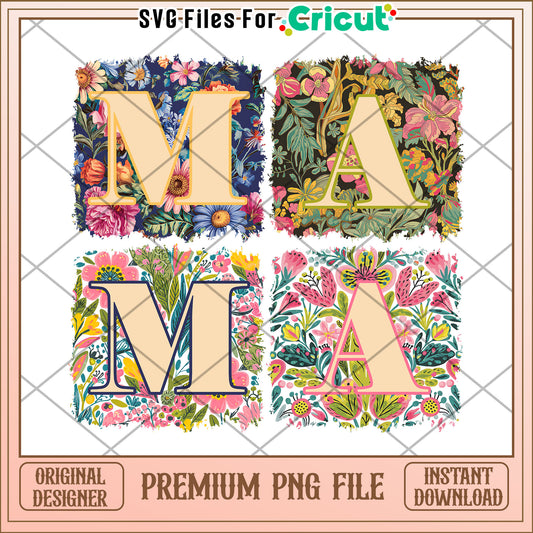Colorful Floral Mama Letter PNG Design for Crafts