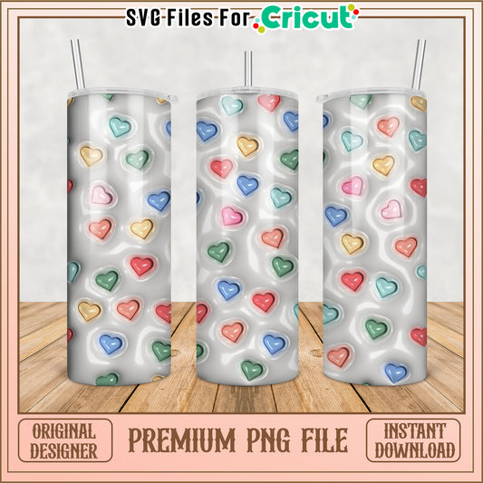 Colorful Heart Design Tumbler PNG File for Cricut Projects Download