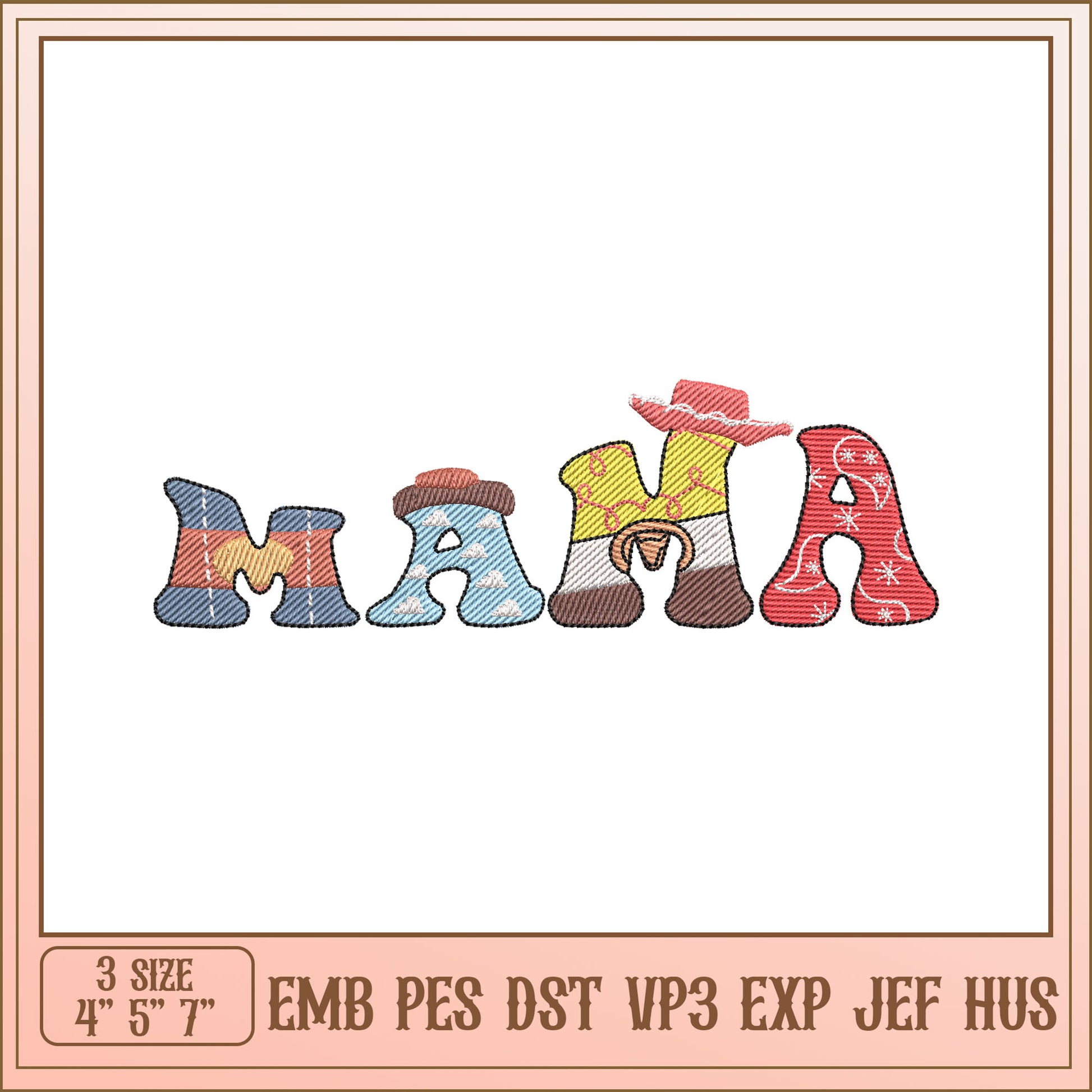 Colorful Mama Word Embroidery Design for DIY Projects 4 5 7 Inchs