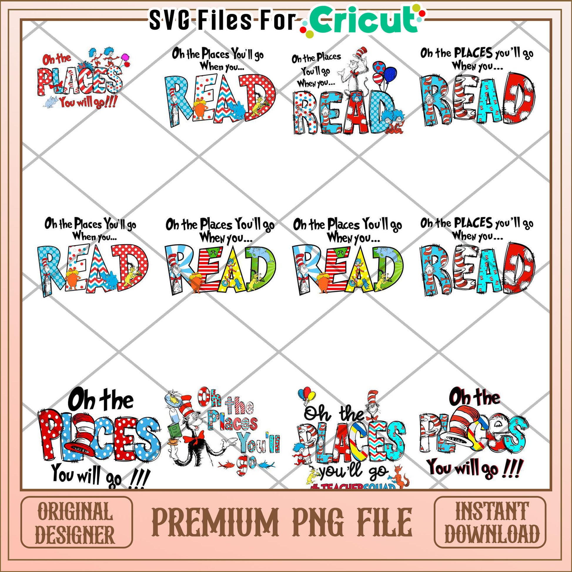 Colorful Oh the Places Youll Go Reading Quotes Bundle PNG