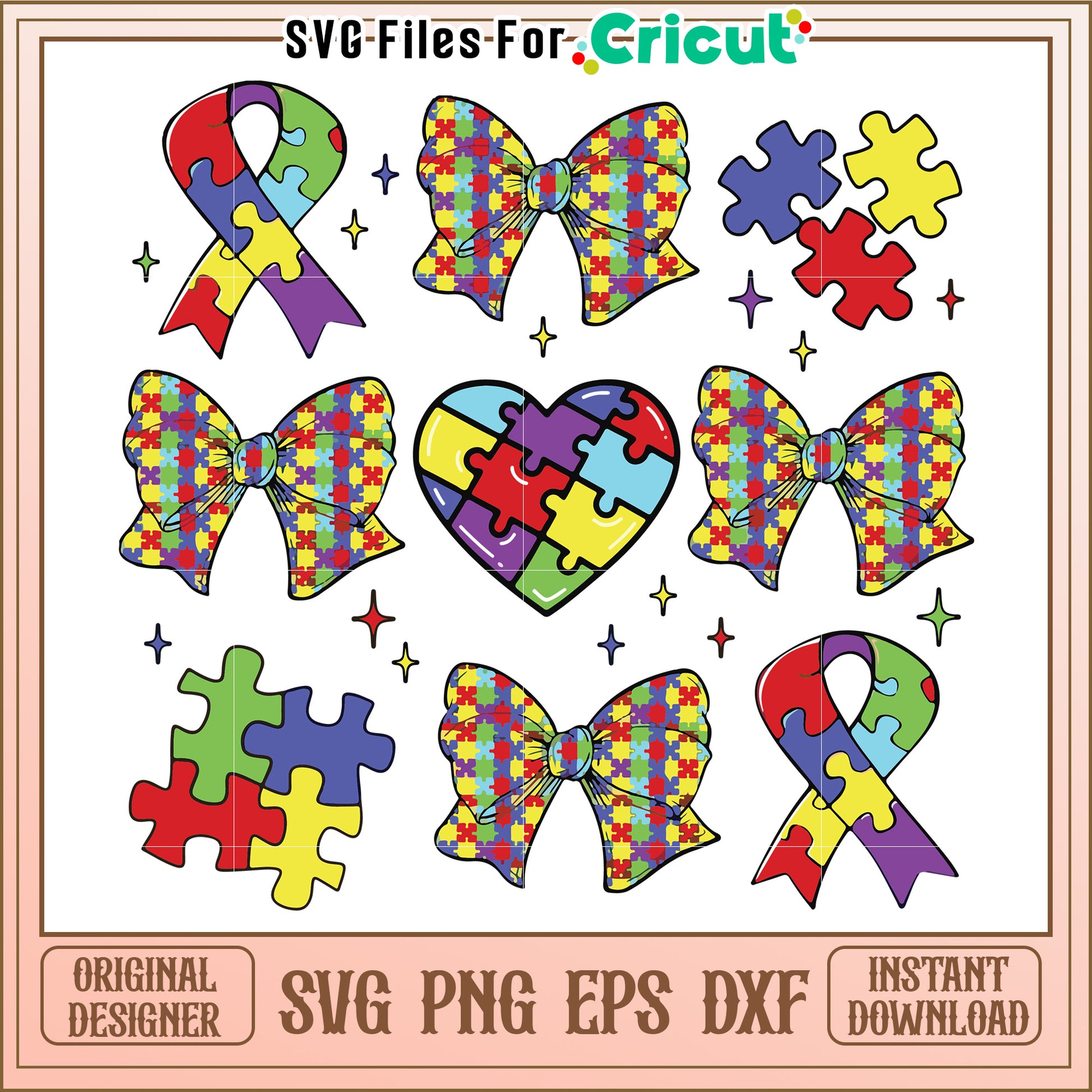 Colorful Puzzle Ribbons and Bows for Creative Designs, Unique SVG Art