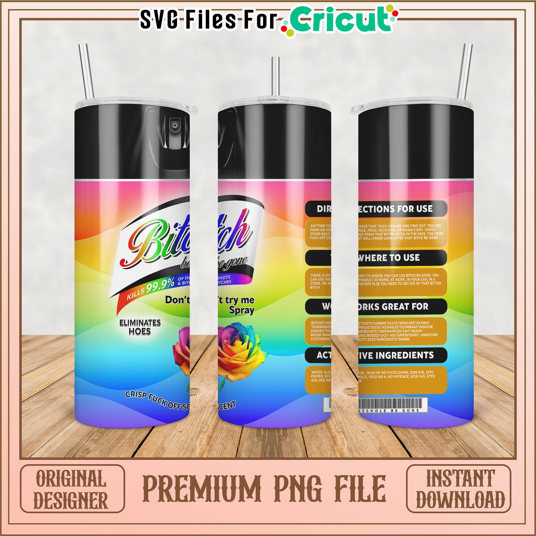 Colorful Tumbler PNG File Design for Cricut Instant Download